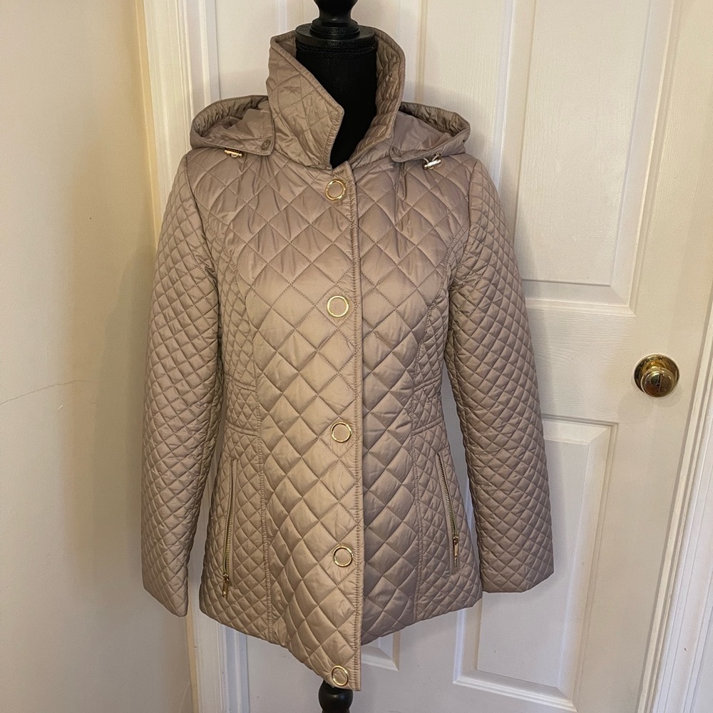 Anne Klein Women's Khaki 100% Polyester Quited Hoodie Jacket Coat Size S… - Picture 15 of 17